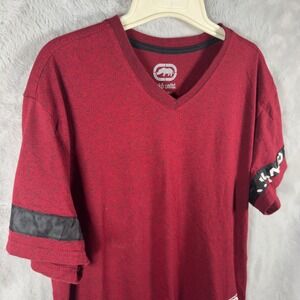 Ecko Unltd Mens XL V-Neck T-Shirt Burgundy Heather Rhino Logo‎ Y2K Streetwear